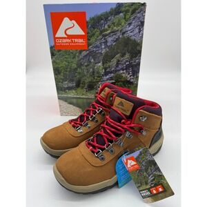 Ozark Trail Women's Waterproof Hiking Boots Size 7 Brown/Red Lace Outdoor Trail